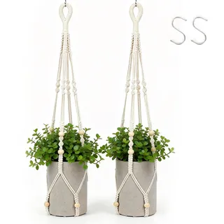 Cozary 2er Set Makramee Blumenampel, Baumwollseil Hängeampel Hängetopf für Pflanzen mit Metallhaken für Innen Außen Decken Balkone Wanddekoration