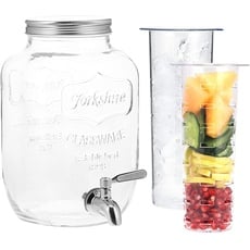 Navaris Getränkespender 4 Liter aus Glas - mit Zapfhahn und Deckel aus Edelstahl - Wasserspender Glasbehälter für kalte Getränke