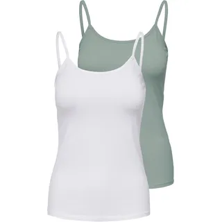 Spaghettitop ONLY "ONLLOVE – Spaghettitops im Doppelpack mit elastischem Tragekomfort", Damen, Gr. XL, weiß pack:weiß, jadeite, Jersey, Obermaterial: 95% Baumwolle, 5% Elasthan, unifarben, regular fit normal, Rundhals, Tops Spaghettitop, Baumwollmischung, regular fit