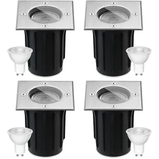 Goodia Led Bodeneinbaustrahler Aussen Schwenkbar GU10 (Wechselbar) 3W IP67 Bodenstrahler Außen, Led Einbaustrahler Außen/Bodeneinbaustrahler Mattierten Ersatzlinsen Bis zu 1000 kg Warmweiß 230V