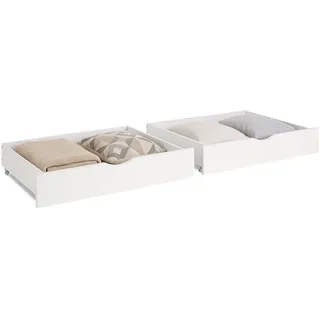 Homestyle4u Bettschubkasten 2 er Set Weiß 83 x 63 , Holzwerkstoff , Schlafzimmer, Betten, Bettgestelle- Einzelteile, Bettkästen