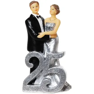 Silberhochzeitspaar mit Zahl 25, Polystone, ca. 14,5x8 cm