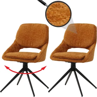 2er-Set Esszimmerstuhl HWC-N73, Küchenstuhl, drehbar Auto-Return, Stoff/Textil Chenille (490g/m2) ocker-gelb - Gelb