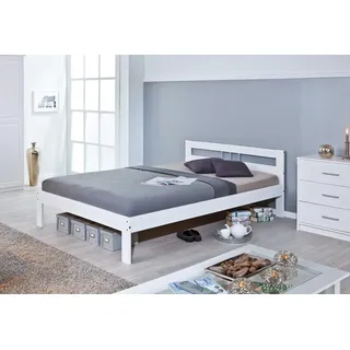 Inter Link – Holzbett - Bettrahmen – Bettgestell – Jugendbett – Gästebett – Einzelbett – Modernes Bett aus Kiefer Massivholz – ohne Lattenrost - Weiss lackiert - Fana 140 x 200 cm