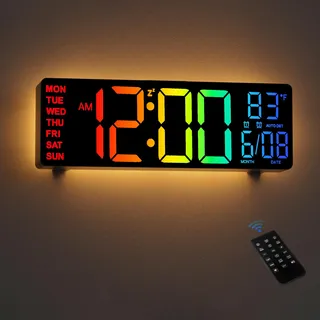 HAITANG Digitale Wanduhr - 10,5" Große Wanduhr Mit Temperaturanzeige, Datum Und Tag, RGB-Farb-Auto-Helligkeitsdimmer, Nachtlichter, 24/12-Stunden-Led Für Schreibtisch, Schlafzimmer