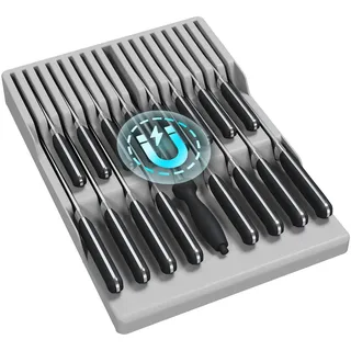 Lifewit Magnetischer Messerhalter Schublade für 16 Messer, Messer Organizer mit Rutschfestem Boden, Messerblock leer aus Kunststoff, Großer Messereinsatz Schubladeneinsatz, 42 x 29.5 x 5 CM, Grau