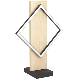 EGLO LED Tischlampe Boyal, Tischleuchte mit Holzbalken, Nachttischlampe aus einem hellen Holz und schwarzem Metall, Nachttischleuchte FSC zertifiziert, warmweiß, 42,5