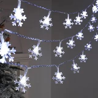 BLOOMWIN Solar Lichterkette Aussen Weihnachten - 6,5m 30 LED Solar Weihnachtsbeleuchtung Außen, Wetterfest Schneeflocken Lichterkette Außen, Solarleuchten Weihnachtsdeko Outdoor, Kaltweiß