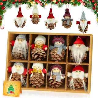 AFXXE Wichtel Klein Weihnachtsbaumschmuck,8 Stück Tannenzapfen Weihnachtsbaum Anhänger,Weihnachtswichtel Klein Tannenzapfen Deko,Mini Wichtel Baumschmuck Weihnachten,Deko wichtel Weihnachts Anhänger