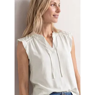 Spitzentop STREET ONE, Damen, Gr. 42, sanftes weiß, Web, Obermaterial: 95% Viskose, 5% Elasthan, unifarben, hüftbedeckend, V-Ausschnitt, Tops Spitzentop, Spitzeneinsatz im Schulterbereich