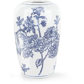 fanquare Blaue und Weiße Porzellanvase, Handgemachte Chinoiserie Vase, 21.5cm kleine Keramikvase, Dekorative Blumenvase für trockene Pflanzen, Frische Blumen
