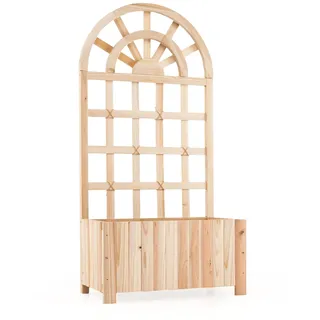 FANTASK Pflanzkübel mit Rankgitter, 61 x 30 x 121 cm, Blumenkasten mit Spalier & Entwässerung, Hochbeet für Kletterpflanzen, Gartenspalier Holz, Pflanzgefäß für Garten Balkon Sichtschutz (Natur)