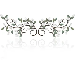 ESTART 2 Stück Metall Baum Blatt Wanddekor Rebe Olivenzweig Blatt Wandkunst Ornament Wandbehang Schild für über Tür, Wohnzimmer, Büro, Innen- und Außendekoration (Weiße Grün)