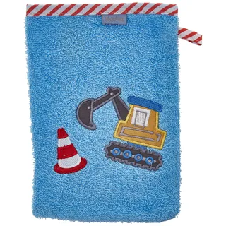 Playshoes Unisex Kinder Frottee-Waschhandschuh Bagger 340097, 17 - Bleu, 15x20 cm