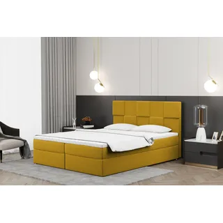 Kaiser Möbel Boxspringbett 100x200cm mit bettkasten und matratze+topper, Schlafzimmerbett CLARA Gelb - Gelb