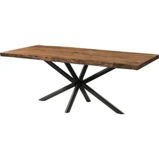 MASSIVMOEBEL24.DE Baumtisch Sheesham 200x100x76 natur gebeizt / Kreuzgestell anthrazit matt FREEFORM 5 - Grau