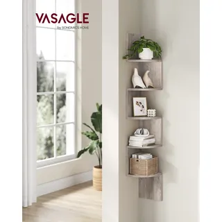 VASAGLE Bücherregal mit 5 Ablagen Eckregal Wandregal Schweberegal greige - Naturbelassen