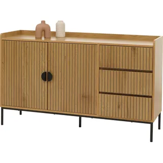 Sideboard HWC-O39, Kommode Schrank Anrichte, 3 Schubladen 2 Türen, Holz Melamin 80x130x42cm natur - Braun