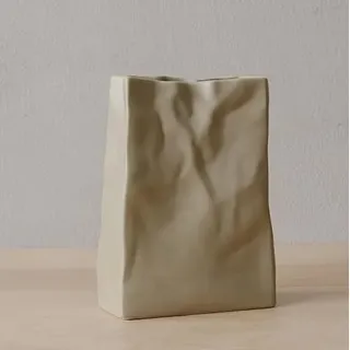 Knisterpapiertütenform Keramikvase Große Kapazität für Blumenarrangement, Bücherregal Dekorativ (Kokosnuss-Café)