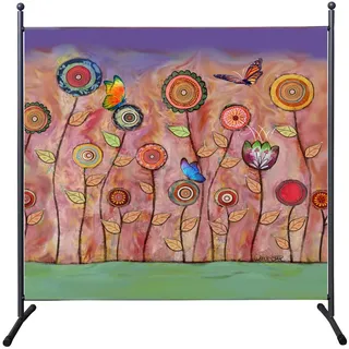 Quick Star Paravent 180 x 180 cm Retro Flowers Raumteiler Stellwand Trennwand Balkon Garten Sichtschutz