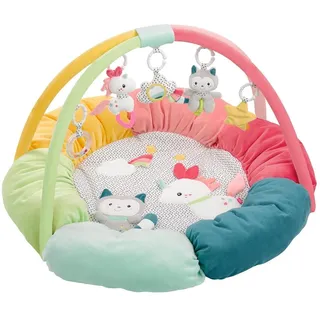 Fehn 3-D-Activity-Nest Spielbogen Aiko und Yuki – Baby Krabbeldecke mit 5 abnehmbaren Spielzeugen zum Greifen – Spieldecke für Babys und Kinder ab 0+ Monaten – Krabbelmatte als Geschenk zur Geburt