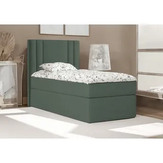 Bett , Boxspringbett , Continentalbett RALI MINI mit Bonell Matratze und Topper , Einzelbett mit Container , H3 ( 100x200 cm , Grün - Itaka 10 , Topper Visco ) - Grün