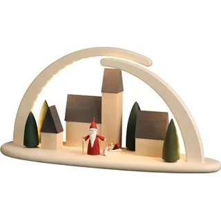 Leuchterbogen groß natur LED beleuchtet Stadt mit Weihnachtswichtel 42x21x13cm