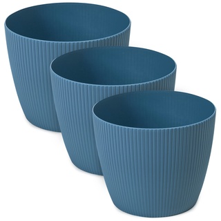 TULMERO Blumentopf matt, Pflanzkübel aus Übertopf Kunststoff Dekorativer Topf für, groß Pflanzen 3X blumenkübel Set, blumenkübel kräutertopf, (3 Pack) Marine, ø 19 cm