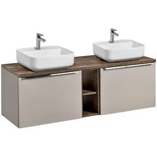 Doppelwaschtisch-Unterschrank 140cm taupe mit Vintage Oak PUEBLA-56-TAUPE, B/H/T ca.: 140,4/62,5/46 cm - Beige