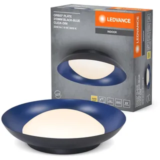 LEDVANCE Orbis Plate LED-Deckenleuchte, schwarz-blau, 19W, 1000lm, 3000K, 310mm, 830 freundliches Warmweiß, durch Kicken in 3-Stufen dimmbar, IP20 Schutz, Montageschrauben und Dübel inklusive