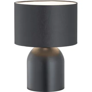Tischlampe Metall Stoff 35 cm hoch Schwarz Weiß E27 rund Modern Nachttischlampe