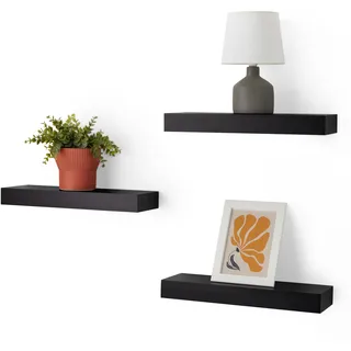 Amazon Basics schwebendes Wandregal aus Holz, 40,1 x 12,7 x 4,6 cm, Schwarz, Packung mit 3 Stück, Schwarz