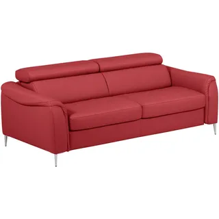 Mid.you Schlafsofa , Rot , Textil, Leder , Echtleder , Rindleder , 203x77-98x103 cm , Made in Eu , Lederauswahl, Bettfunktion erhältlich, Rücken echt , Wohnzimmer, Sofas & Couches, Sofas, Ledersofas