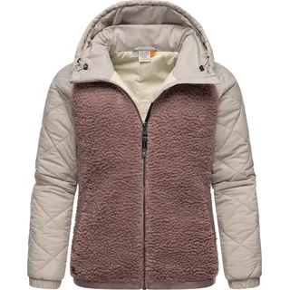 Ragwear Sweatjacke Outdoorjacke Leeloo Damen Übergangsjacke aus Teddy-Kunstfell mit gesteppten Ärmeln braun