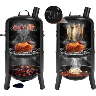 Räuchergrill, Edelstahl, Abmessungen: 90 cm x 38 cm x 47 cm, Kompatibilität: Holzkohle und Räucherstaub, Verstellbare Belüftungsöffnungen, Integriertes Thermometer