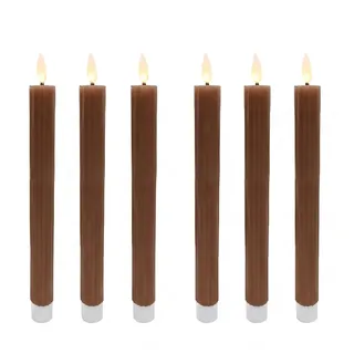 Relaxdays LED Stabkerzen, 6er Set, HxD: 25 x 2 cm, flackernde Flamme, Echtwachs, mit Rillen, flammenlose Kerzen, Coffee