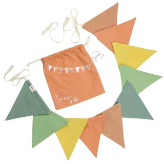 So&So Wimpelkette Stoff, Girlande aus Bio Baumwolle, GOTS zertifiziert- Wimpelkette, Geburtstagsgirlande, Kinderzimmer Deko, Wimpel, Babyzimmer Deko, Wanddeko Kinderzimmer, 5 Farben, 10 Flaggen, 280cm