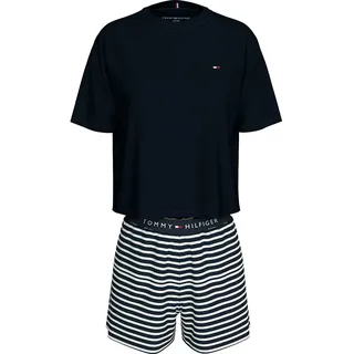 Tommy Hilfiger Uw0uw05760 Kurzarm-pyjama - Dark Navy / Breton Dark Navy - XS