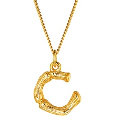 Suplight Anhänger Halskette Bambusanhänger Buchstabe C Groß Name Initiale Alphabet 18k vergoldet 50+5cm Schlangenkette Geschenk für Damen Mädchen