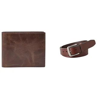 FOSSIL Herren Derrick Braunes Leder Portemonnaie und Joe Gürtel, Set