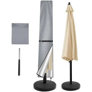 NAKIHOUSE Sonnenschirm Schutzhülle 1.8 bis 2.7M Sonnenschirmhülle mit Stab | Wasserdichte,Wetterfeste, UV-Anti, Winddicht Schirm Abdeckung für Outdoor Schirme und Marktschirme (170x25/35cm,Silbergrau)