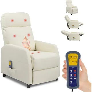 FCH Elektrischer Massagesessel Relaxsessel Fernsehsessel, Kunstleder Weiß, manuell verstellbare Rückenlehne, 5 Massagestufen bis 120 kg - Weiß