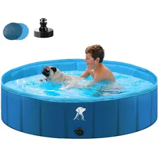 Fwiull Hundepool für Große & Kleine Hunde, Faltbarer Hunde Planschbecken 80 * 30CM Hundebadewanne Stabiler Swimmingpool Haustier Kind Schwimmbecken rutschfest Tragbar Blau