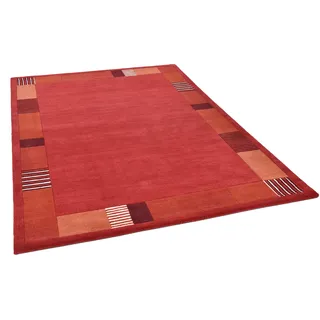 THEKO Wollteppich "Royal Nepali 3085" rechteckig 15 mm Höhe reine Wolle, handgetuftet, Uni-Farben, mit Bordüre, modernes Design, rot