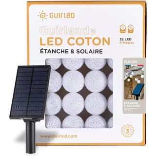 GuirLED - Solar Lichterkette Außen Kugeln LED - Wasserdicht IP55 - Automatisches EIN/AUS - 32 Kugeln 6 m- Flocon