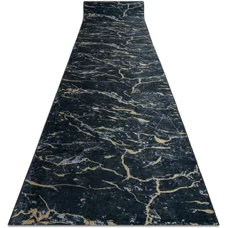rugsx Läufer Antirutsch Lotus Galactic 9523 Marmor schwarz/Gold - Waschbar - 80x250 cm- Rutschfester Teppich für Flur & Küche