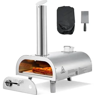 Vevor Pizzaofen Outdoor 12 Zoll Pellet-Pizzaofen, tragbarer Pizzaofen mit eingebautem Thermometer & holzbefeuerter & Pizzastein & Schaufel & Tragetasche Pizzamaker aus Edelstahl, für Garten Camping - Silber