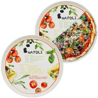 KHG 2er-Set Pizzateller, extra groß mit 30 cm Durchmesser in Napoli Print | perfekt für Gastro und Zuhause, hochwertiges Porzellan, spülmaschinengeeignet & perfekt Stapelbar, vielseitig einsetzbar
