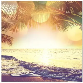 80x80cm - Fotodruck auf Leinwand und Rahmen Tropen Strand Meer Palme Sonne Licht - Leinwandbild auf Keilrahmen modern stilvoll - Bilder und Dekoration