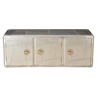 Casa Padrino Art Deco Designer Flieger Sideboard Aluminium mit 3 Schubladen 145 x 60 x 55 cm - Vintage Look - Silber